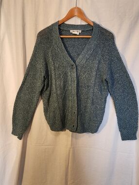 WinterSilks Teal Cable-Knit Button Cardigan